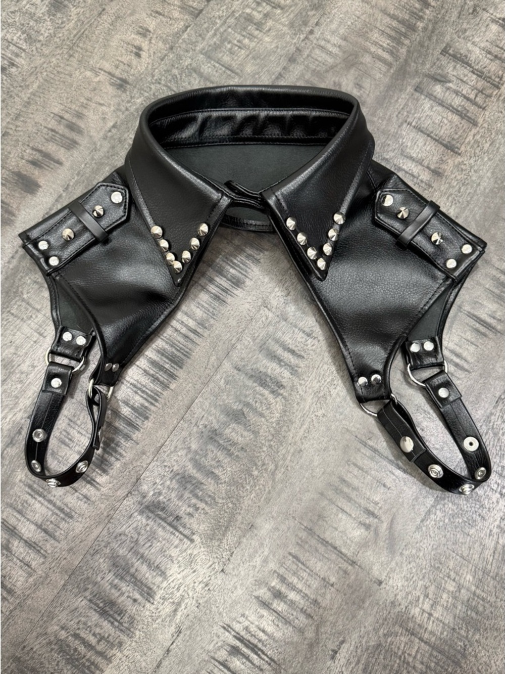 Black Studded Faux Leather Harness Collar